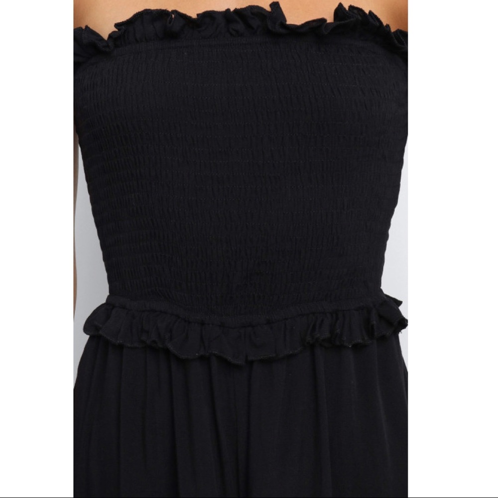 Black Smocked Bandeau Wide Leg Jumpsuit - Picture 5 of 7